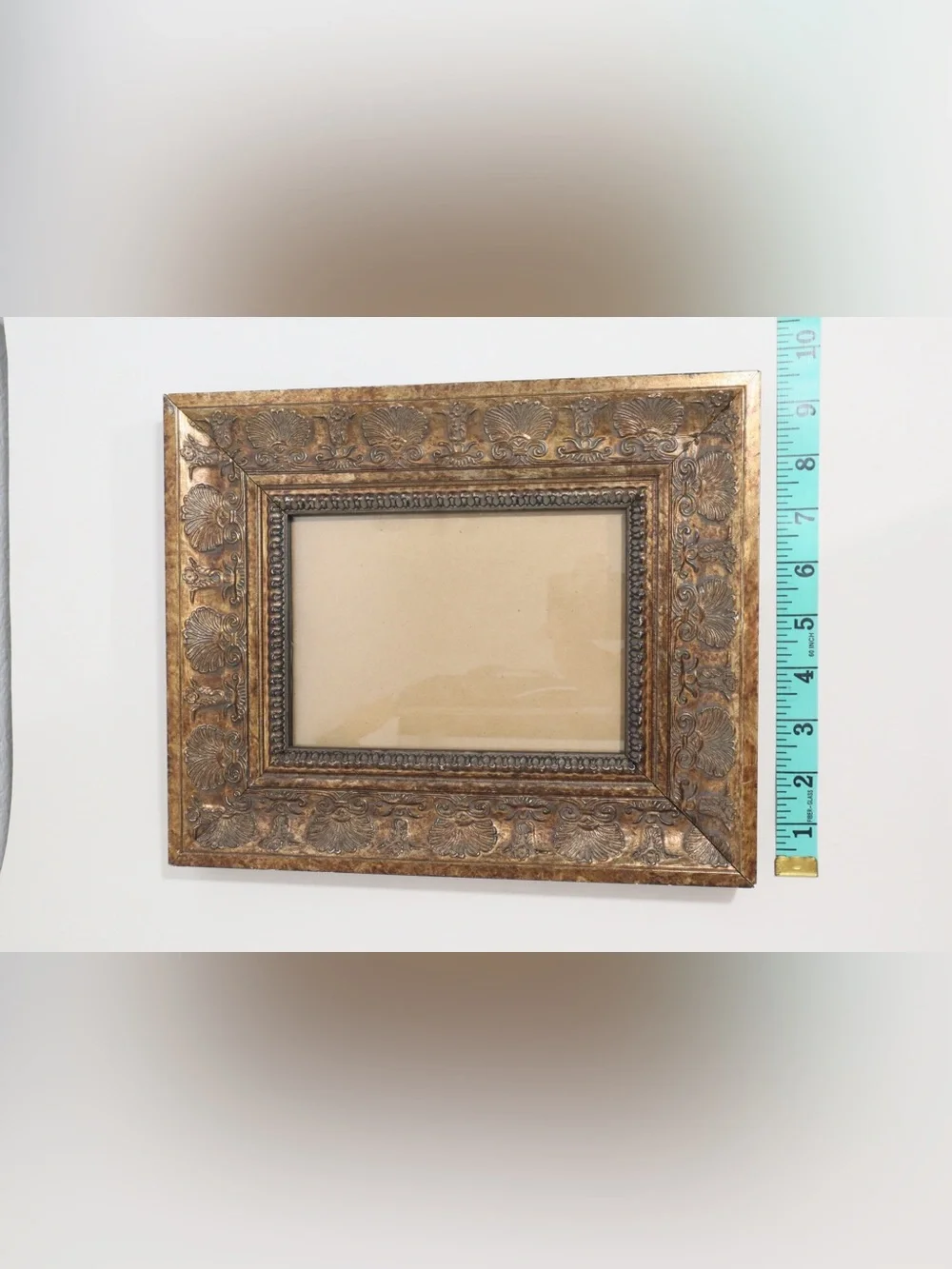 Ornate Antique Style Bronze Gold-toned Photo Frame Baroque embossed shell 9x11